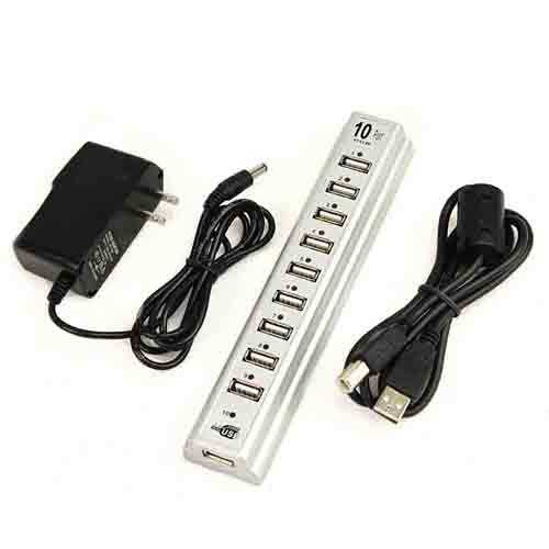 מפצל USB 2.0 לבן 10 כניסות כולל ספק כח 