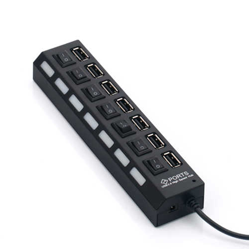 מפצל USB 2.0 ל-7 כניסות כולל ספק כוח - שחור