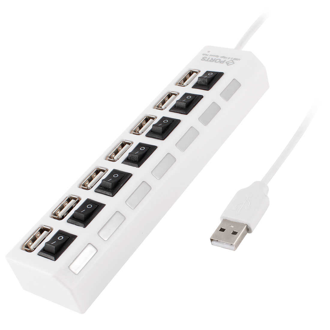 מפצל USB 2.0 ל-7 כניסות כולל ספק כוח - לבן