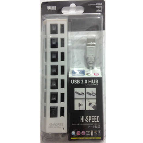 מפצל USB 2.0 ל-7 כניסות כולל ספק כוח - לבן