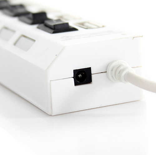 מפצל USB 2.0 ל-7 כניסות כולל ספק כוח - לבן