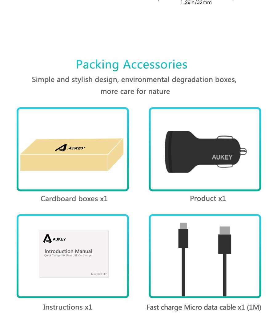 מטען לרכב Aukey Qualcomm 3.0 דגם CC-T7 QC 3.0