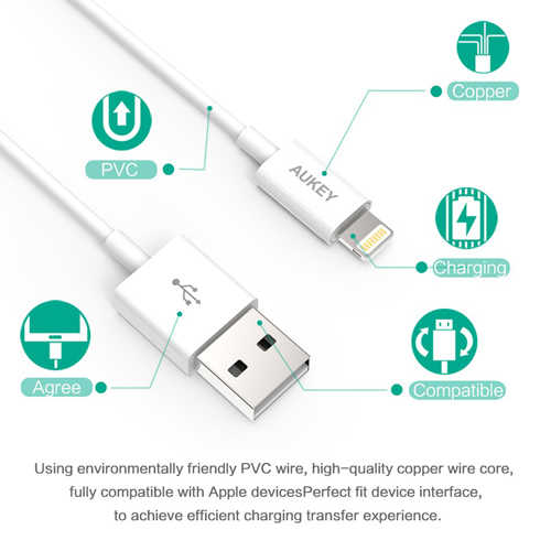 כבל טעינה וסנכרון Lightning מאושר אפל Aukey CB-D20