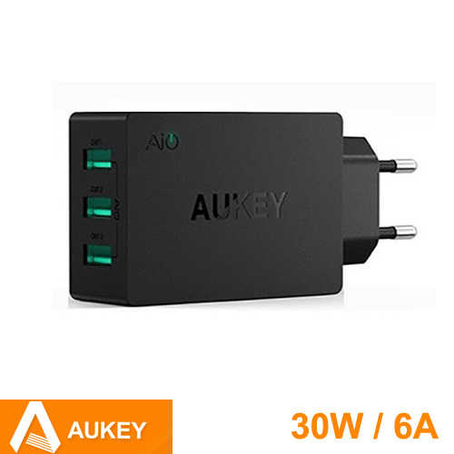מטען קיר 3 יציאות Aukey 30W/6A USB דגם PA-U35