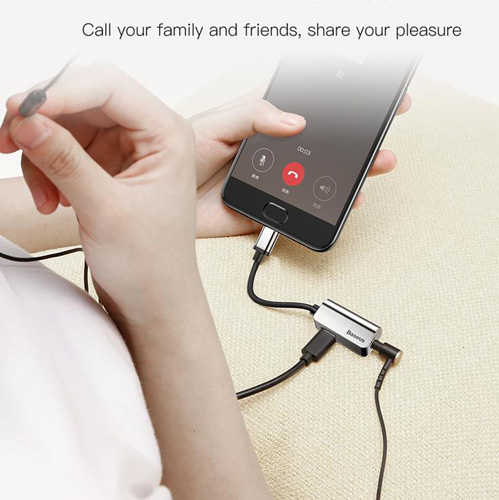 כבל מפצל USB C זכר - USB C + Aux 3.5mm נקבה Baseus
