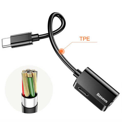 כבל מפצל USB C זכר - USB C + Aux 3.5mm נקבה Baseus