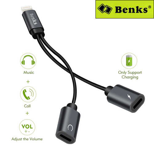 מפצל טעינה/אודיו Lightning לאייפון Benks דגם U37