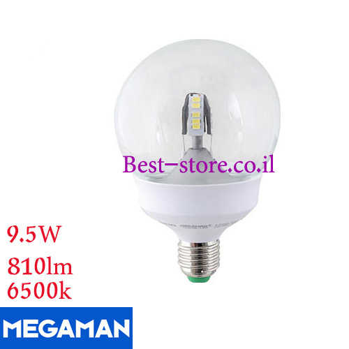 נורת לד גלוב G98 שקופה MegaMan E27 / 9.5W DL