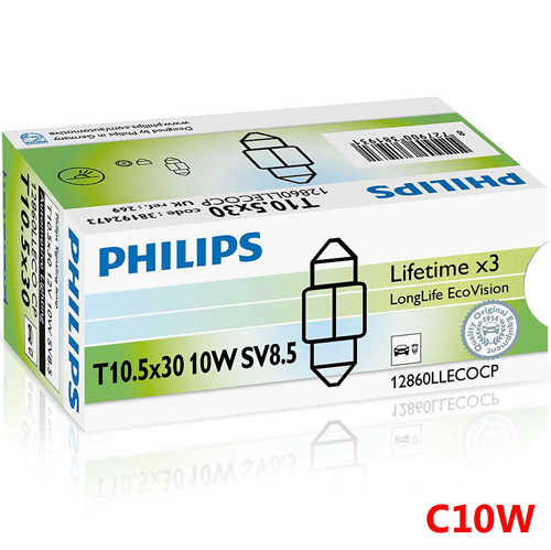 נורת בננה לרכב 10 יח' philips LongLife דגם C10W