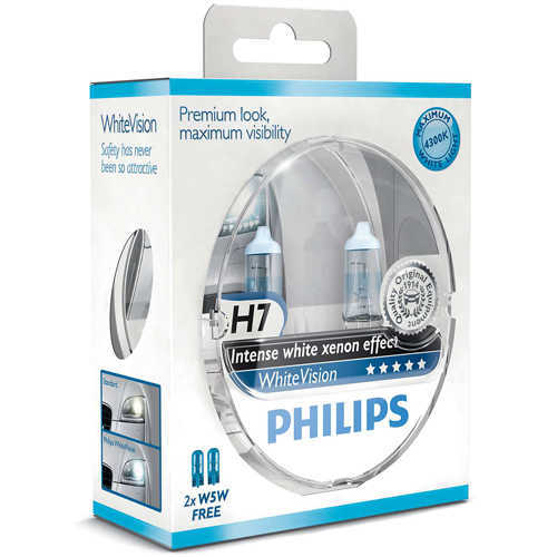 זוג נורות ראשיות לרכב H7 תוצרת Philips דגם White Vision