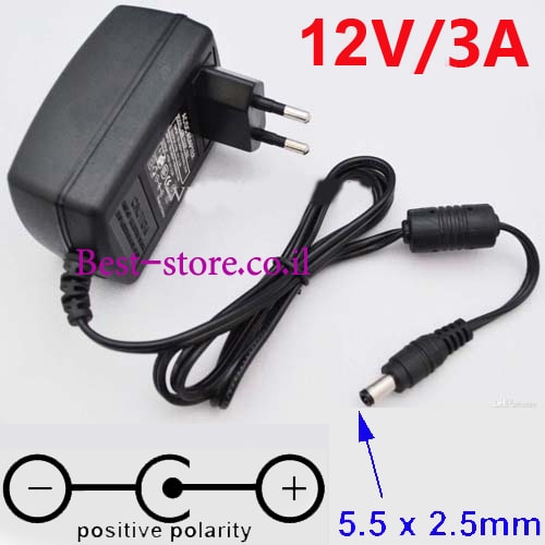 ספק כוח 12V/3A חיבור DC 5.5/2.1
