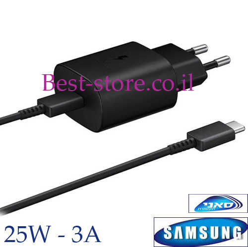 מטען קיר  PD 25W 3A USB Type-C שחור עם כבל סאני  Samsung