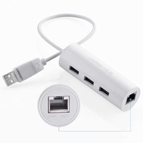 מפצל USB 2.0 עגול עם כניסת רשת Ugreen
