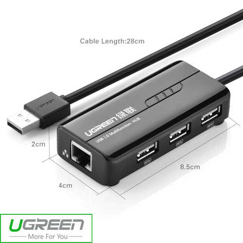 מפצל USB 2.0 עם כניסת רשת Ugreen